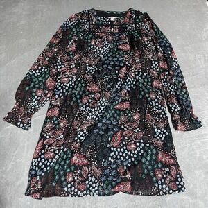 Ann‎ Taylor Loft Dress Womens Small Black Floral Whimsigoth Long Sleeve Lined
